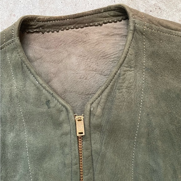 Antique Leather Jacket 1930s 40s Moto Biker Flapper Victorian Cossack XS Green - Picture 6 of 16